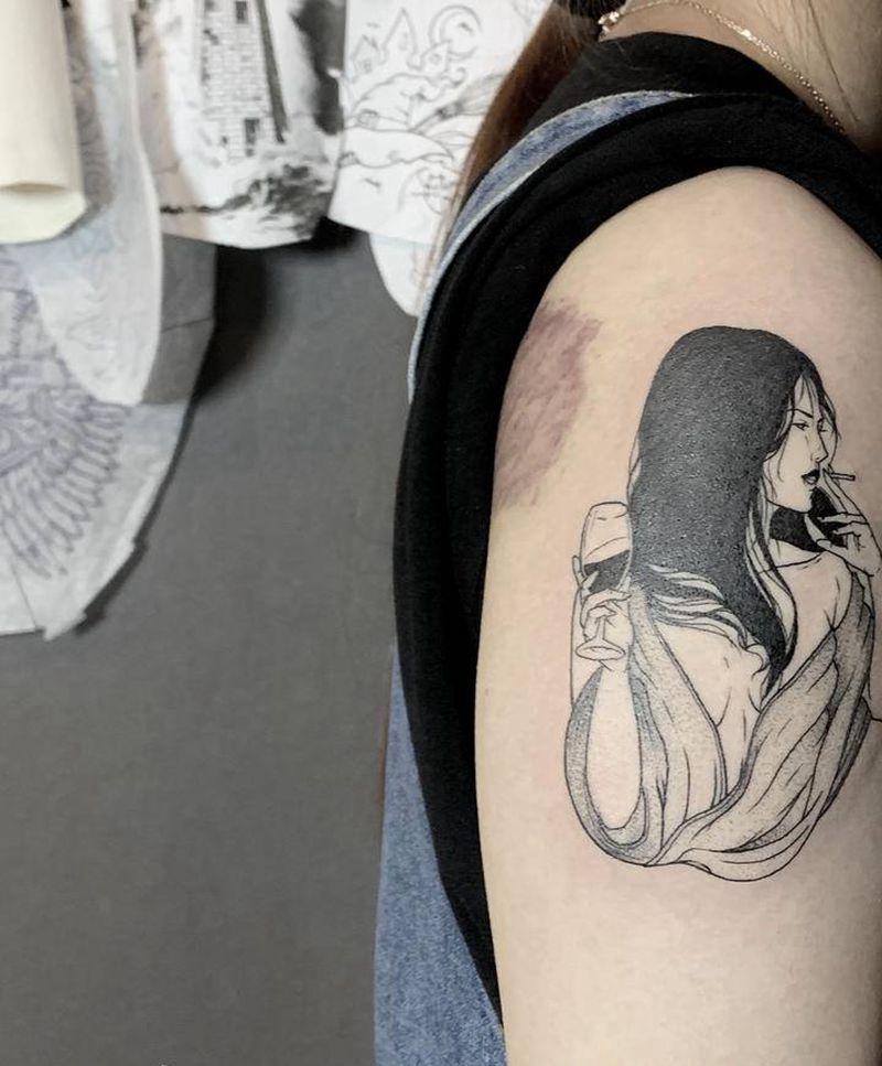 性感小女人纹身图片_手臂点刺纹身图案