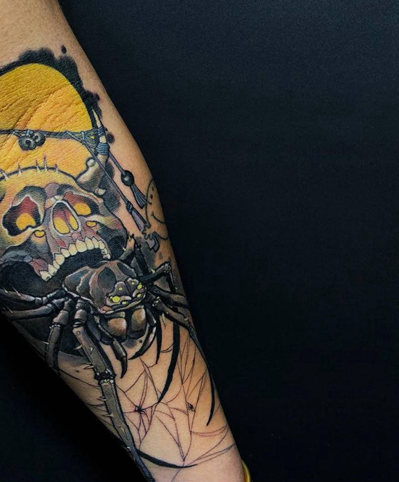 骷髅蜘蛛纹身图片_手臂纹身图案