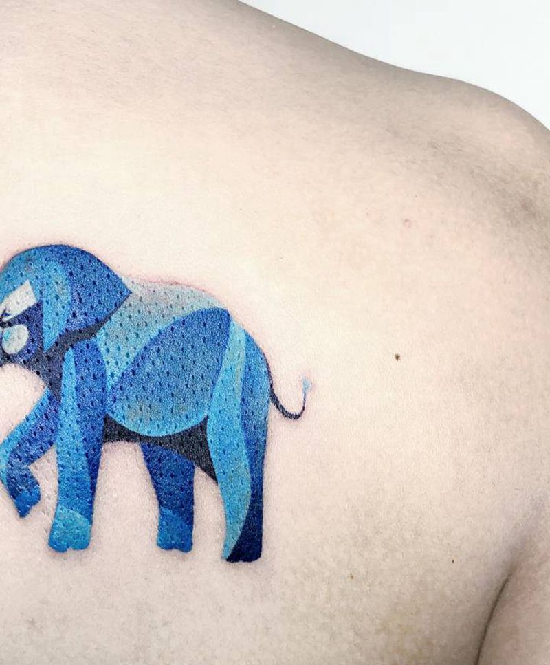 大象纹身图片_背部水彩纹身图案