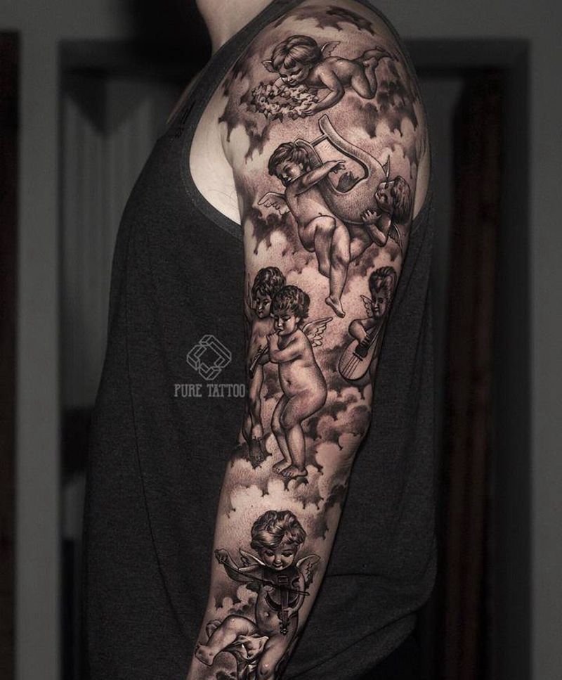 小天使纹身图片_手臂欧美写实纹身图案