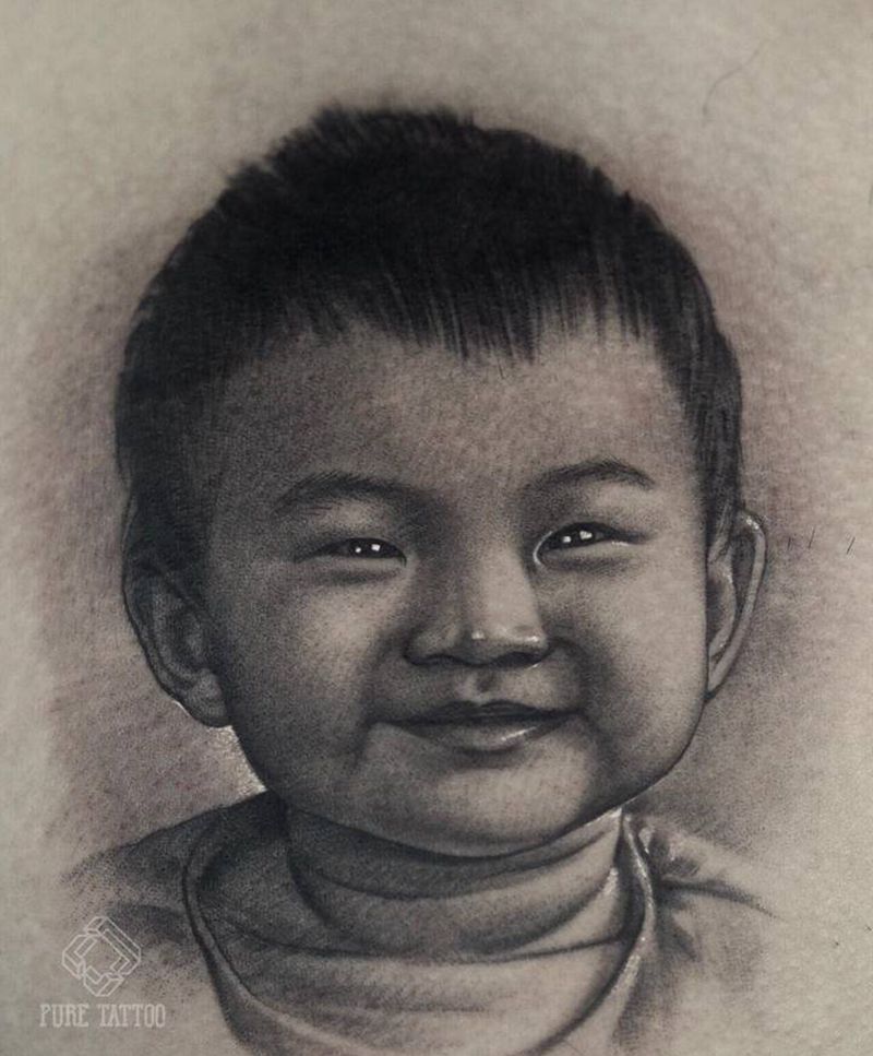 肖像纹身图片_胸部欧美写实肖像照片纹身图案