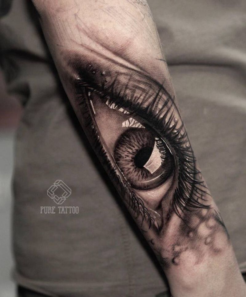 眼睛纹身图片_手臂欧美写实眼睛纹身图案