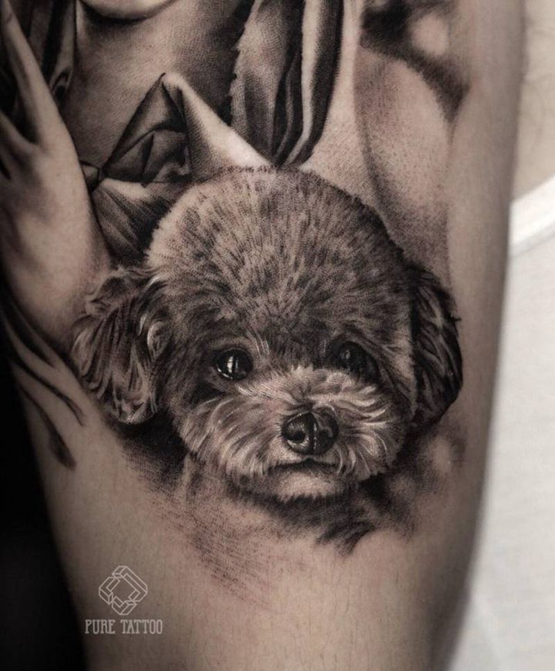 泰迪纹身图片_手臂欧美写实狗纹身图案
