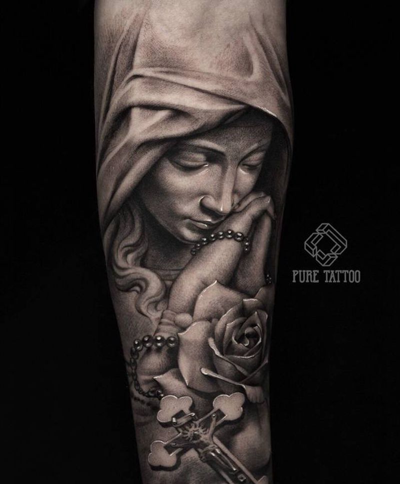 圣母纹身图片_手臂欧美写实圣母纹身图案