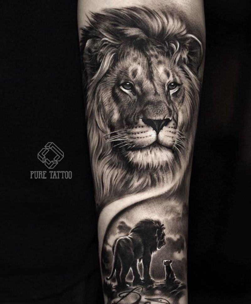 狮子纹身图片_手臂欧美写实狮子纹身图案