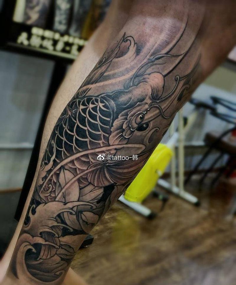 鲤鱼跃龙门纹身图片_新传统纹身图案