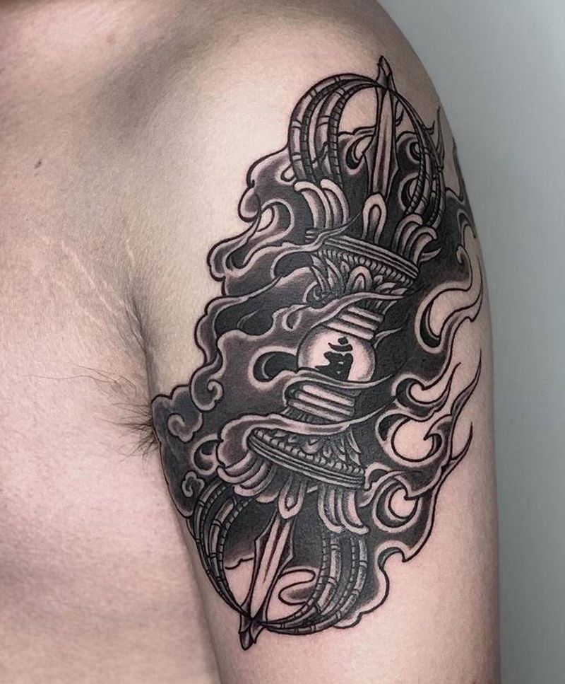 金刚杵纹身图片_手臂新传统老传统纹身图案