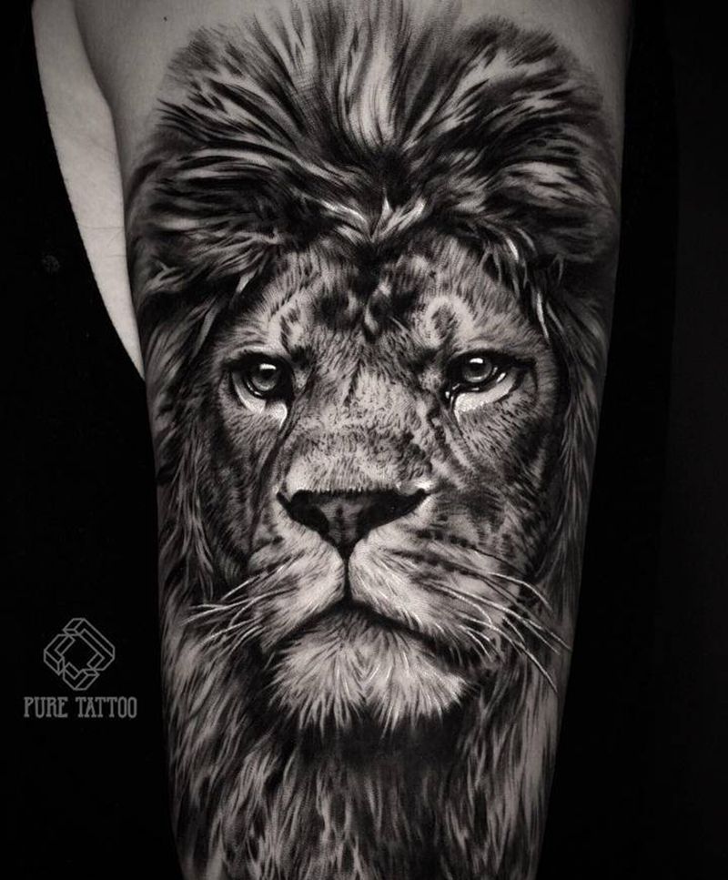 lion纹身图片_手臂欧美写实狮子纹身图案