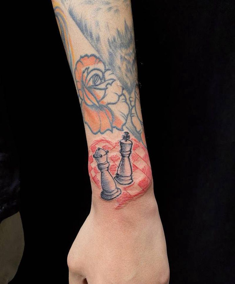 国际象棋♟纹身图片_脚部腰部欧美写实New School纹身图案