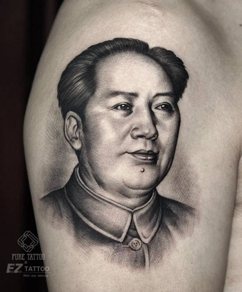 肖像纹身图片_手臂欧美写实肖像毛主席纹身图案