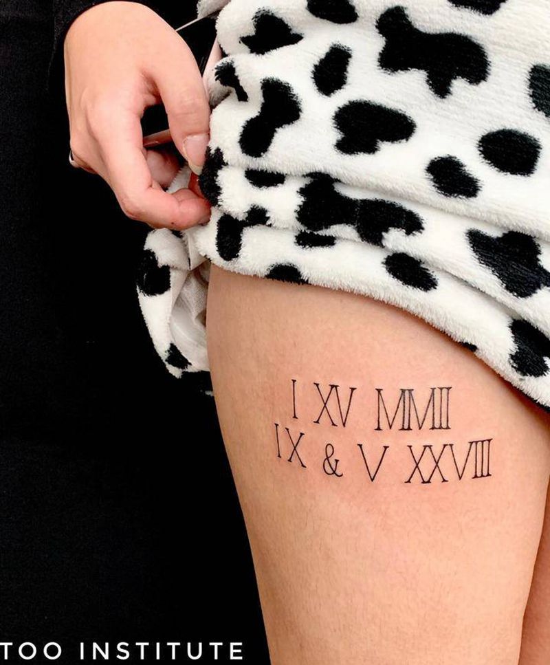 罗马数字纹身图片_腿部罗马数字罗马日期纹身图案