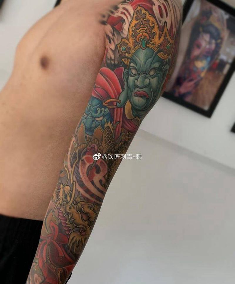 天王纹身纹身图片_手臂新传统纹身图案
