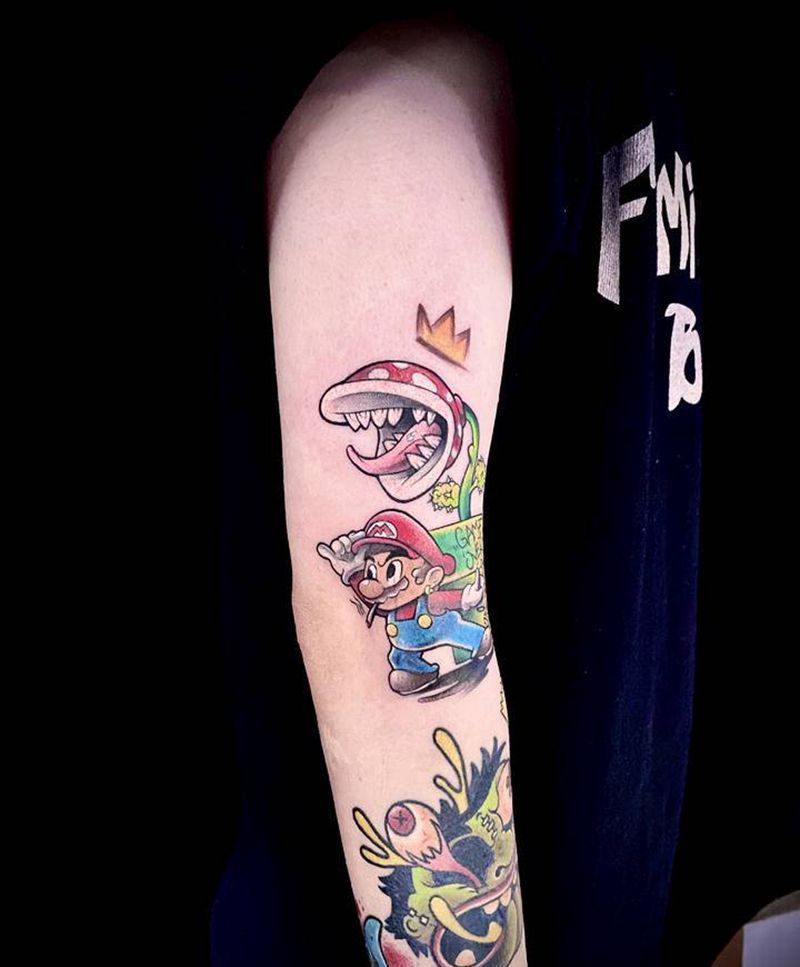 马利奥纹身图片_手部腿部Old SchoolNew School纹身图案