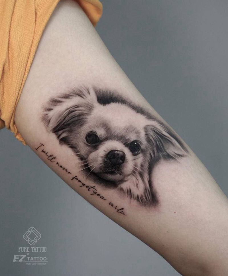 小狗狗纹身图片_手臂欧美写实狗狗宠物纹身图案