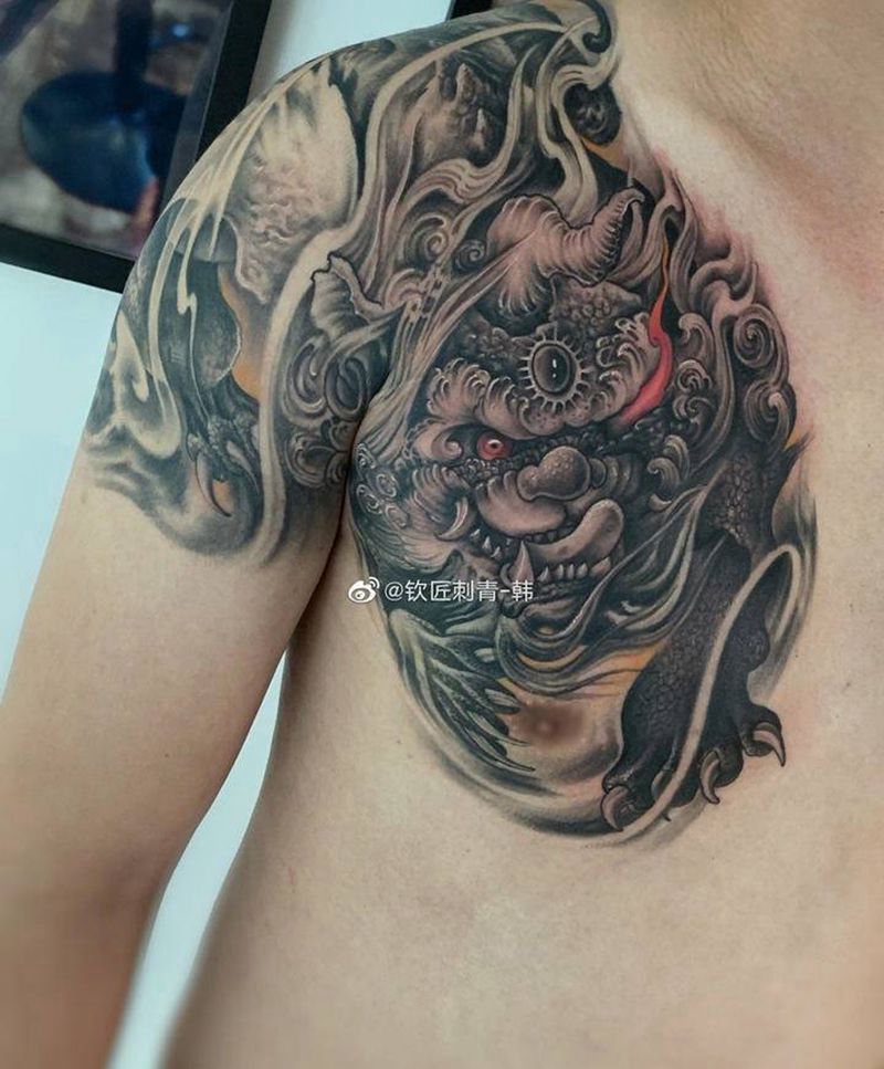 貔貅纹身图片_手臂新传统纹身图案