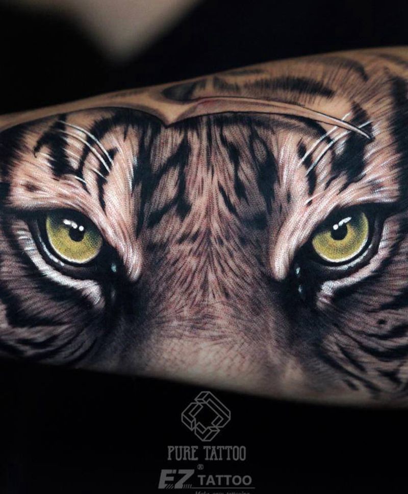 老虎纹身图片_手臂欧美写实老虎眼睛纹身图案
