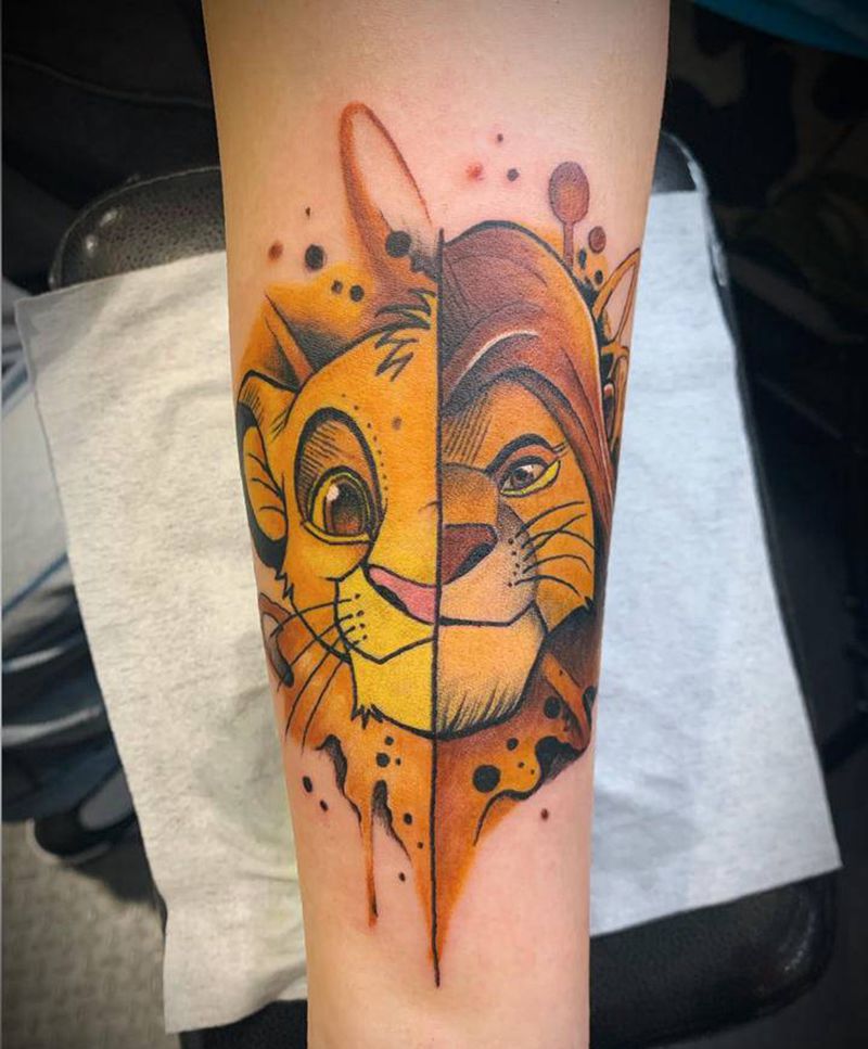 狮子王纹身图片_手臂New School水彩纹身图案