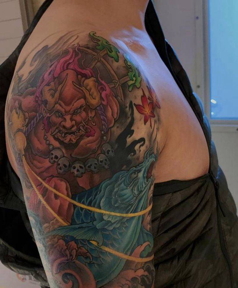 遮盖作品纹身图片_新传统夜叉纹身图案