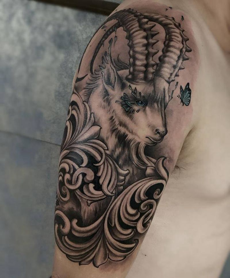 摩羯座纹身图片_手臂摩羯座纹身图案