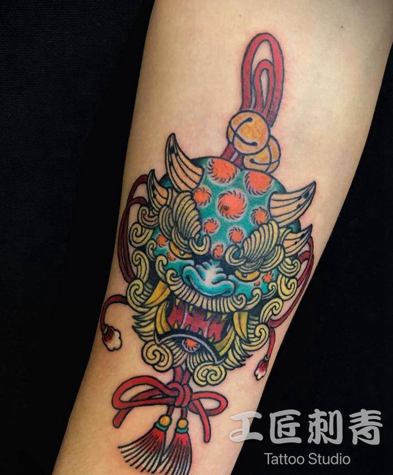 唐狮子纹身图片_手臂新传统老传统纹身图案