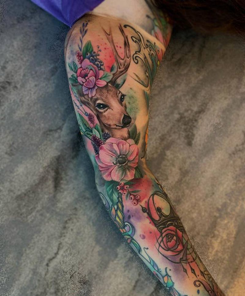 水彩鹿纹身图片_水彩纹身图案