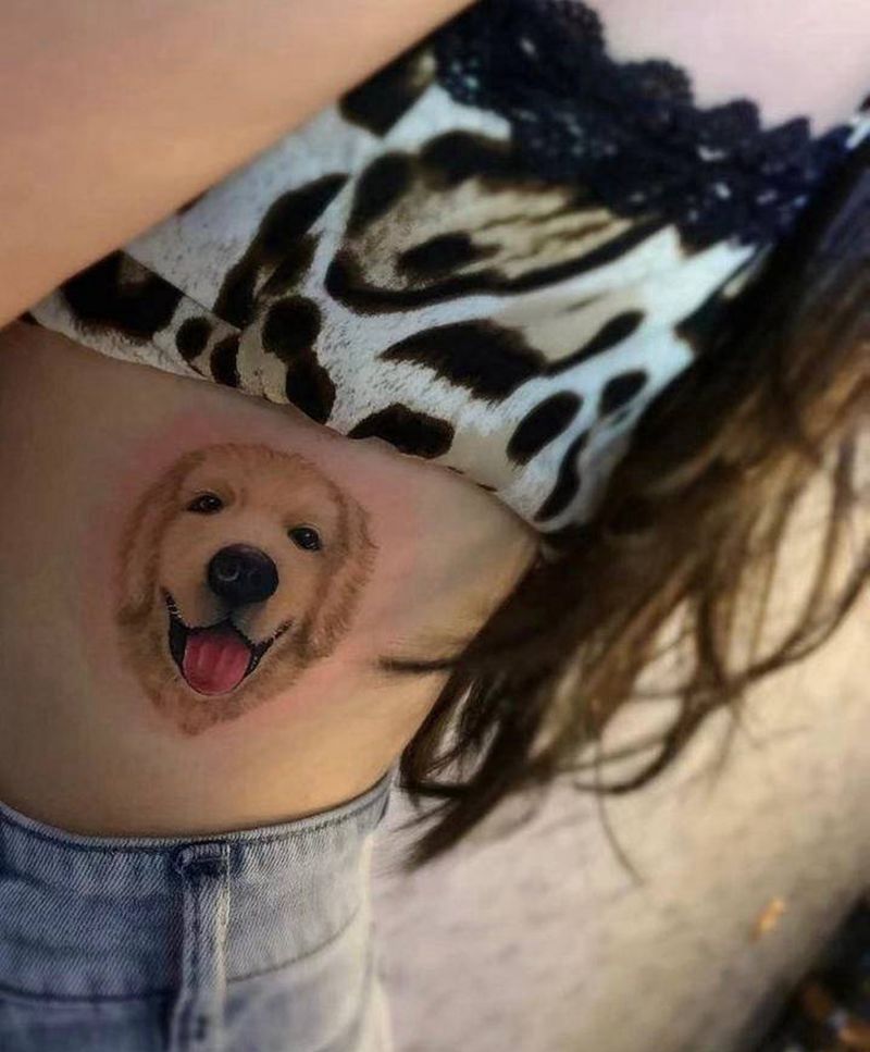 金毛纹身纹身图片_腰部纹身图案