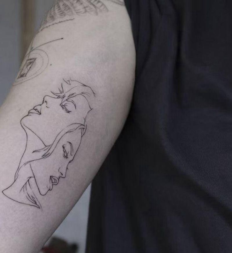 单线条人物纹身图片_几何纹身图案