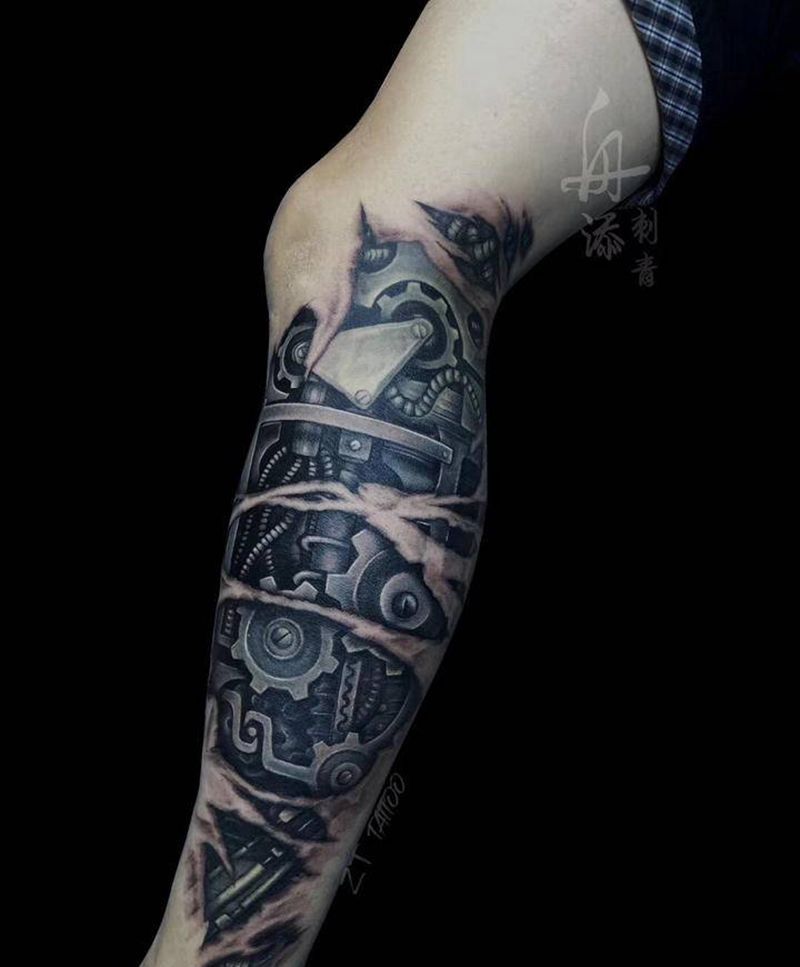 机械腿,一涵老师作品纹身图片_腿部纹身图案