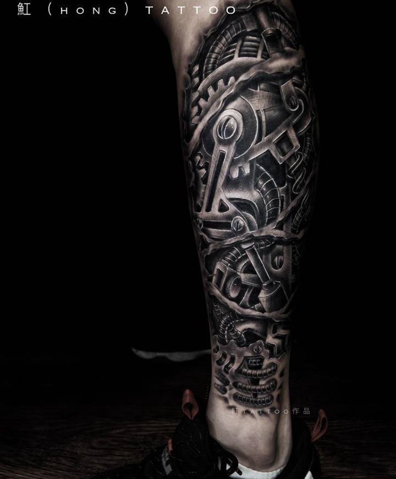 机械腿纹身图片_腿部手臂欧美写实几何机械纹身机械臂/腿写实机械纹身图案