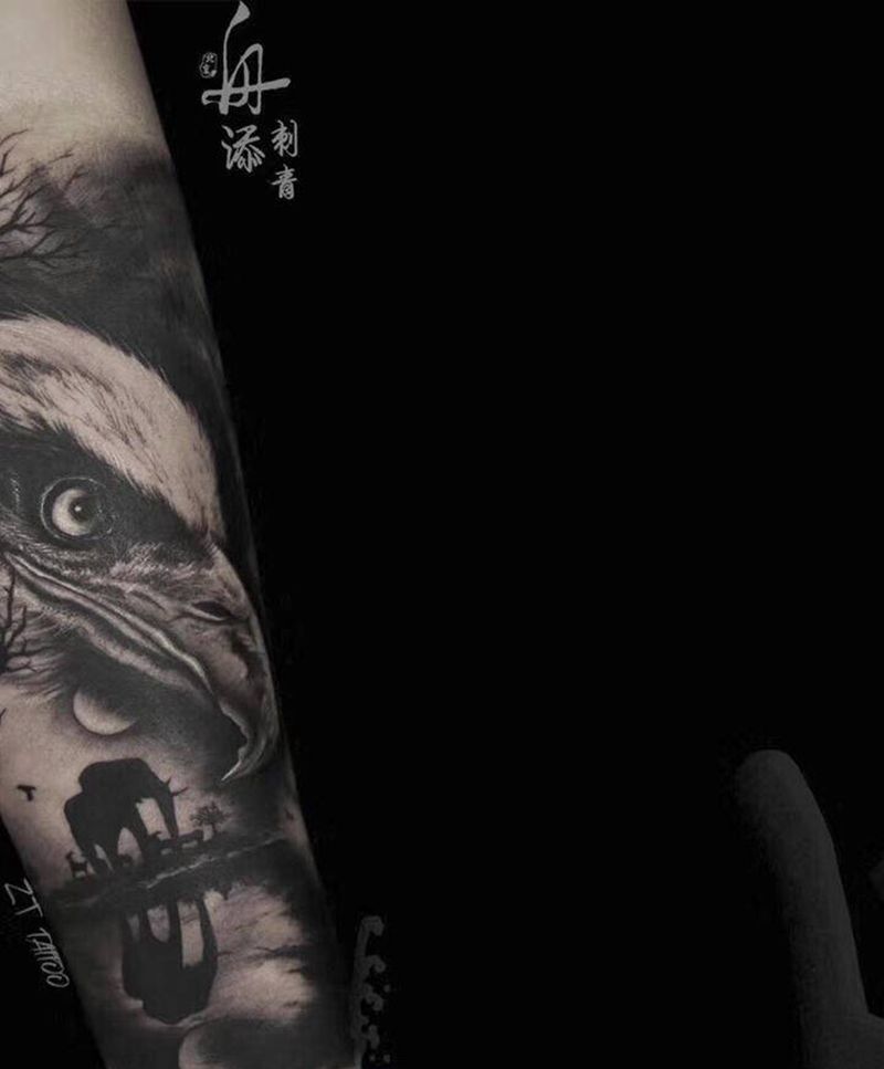 鹰纹身图片_手臂欧美写实纹身图案