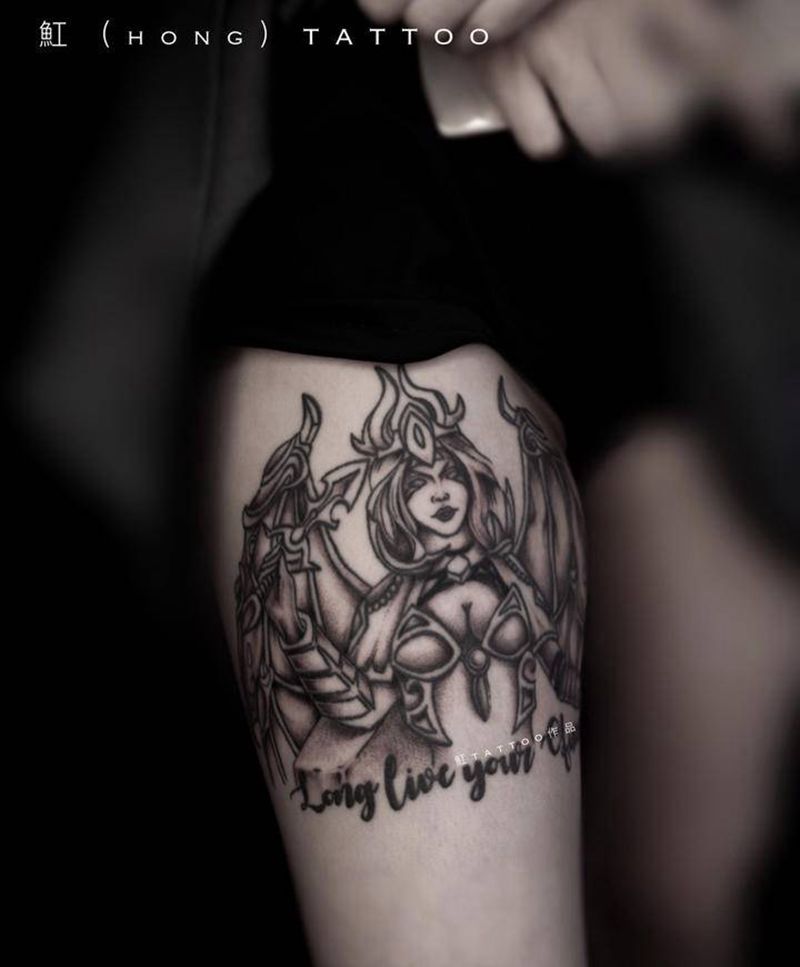 DOTA痛苦女王纹身图片_腿部背部New School欧美写实痛苦女王dota游戏游戏人物纹身图案