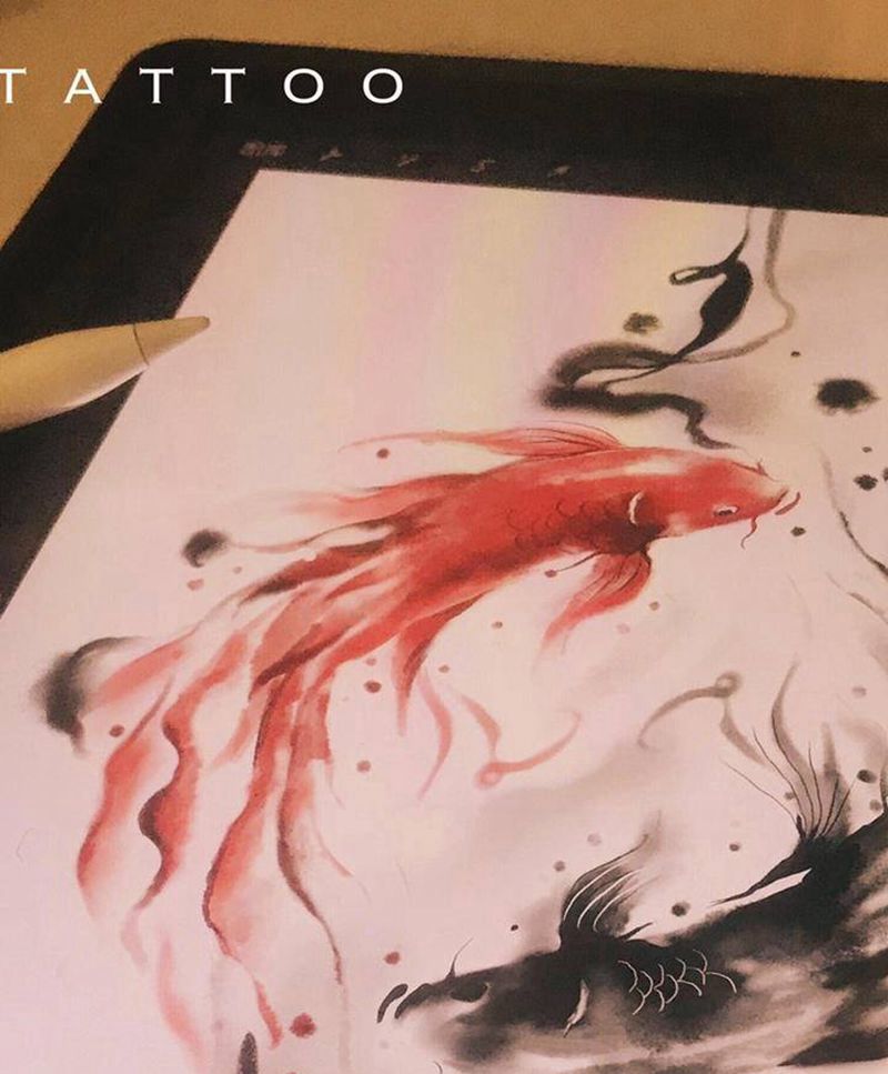锦鲤纹身图片_手臂腿部水墨水彩锦鲤水墨纹身水墨中国风纹身图案