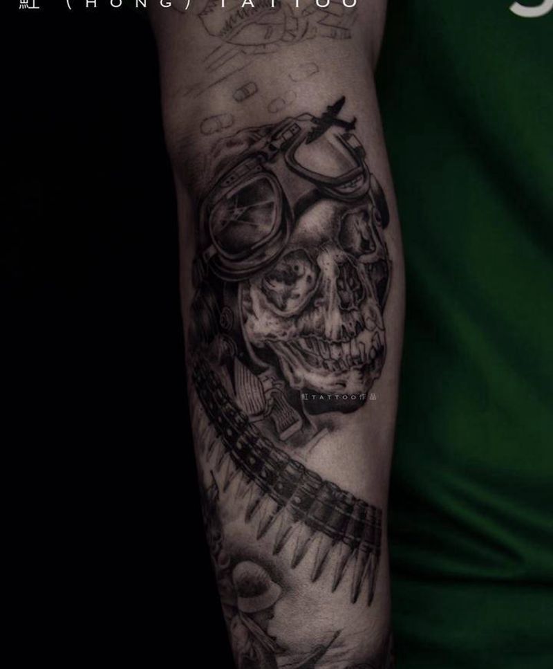 骷髅士兵纹身图片_手臂欧美写实士兵死神骷髅二战主题纹身图案
