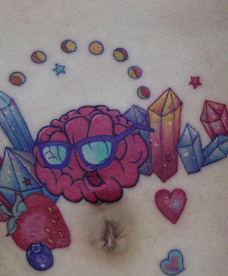 永恒的爱纹身图片_腹部New School水彩大脑纹身图案