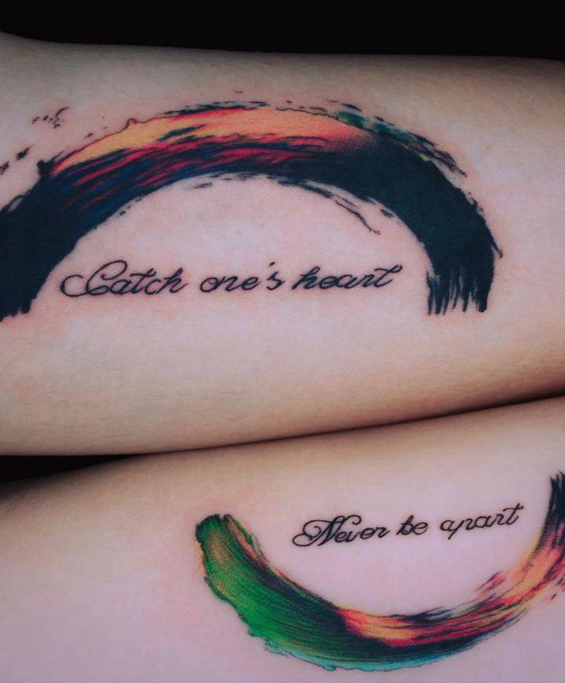 情侣彩虹纹身图片_手臂New School水彩彩虹纹身图案
