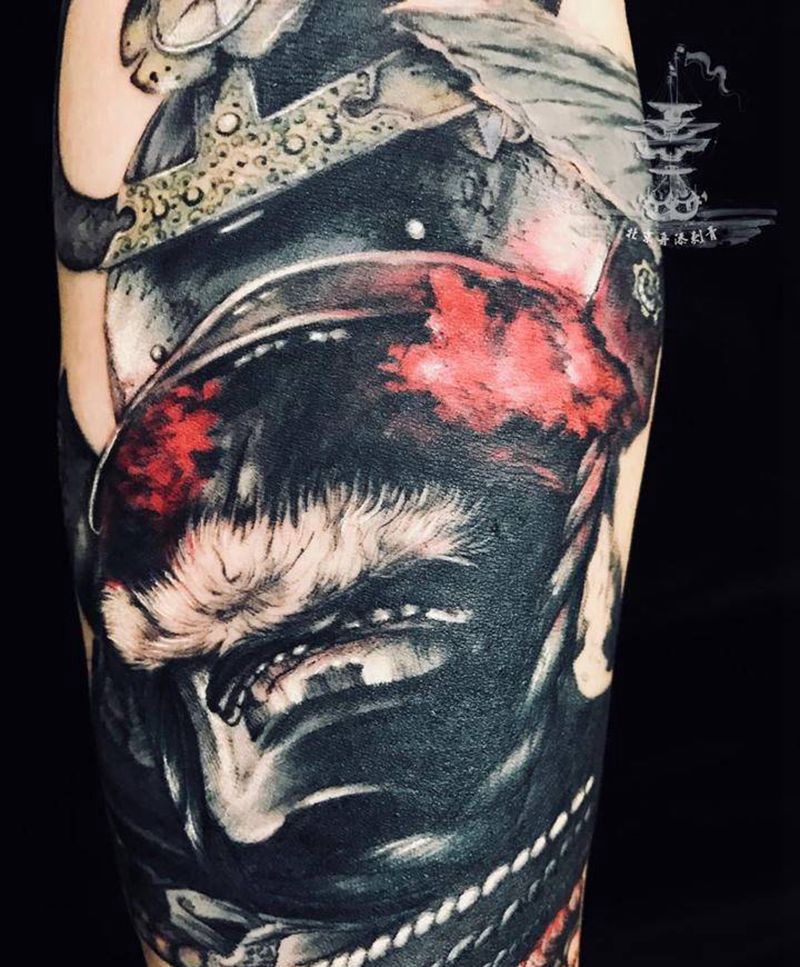 鬼武士纹身图片_手臂欧美写实鬼武士纹身图案