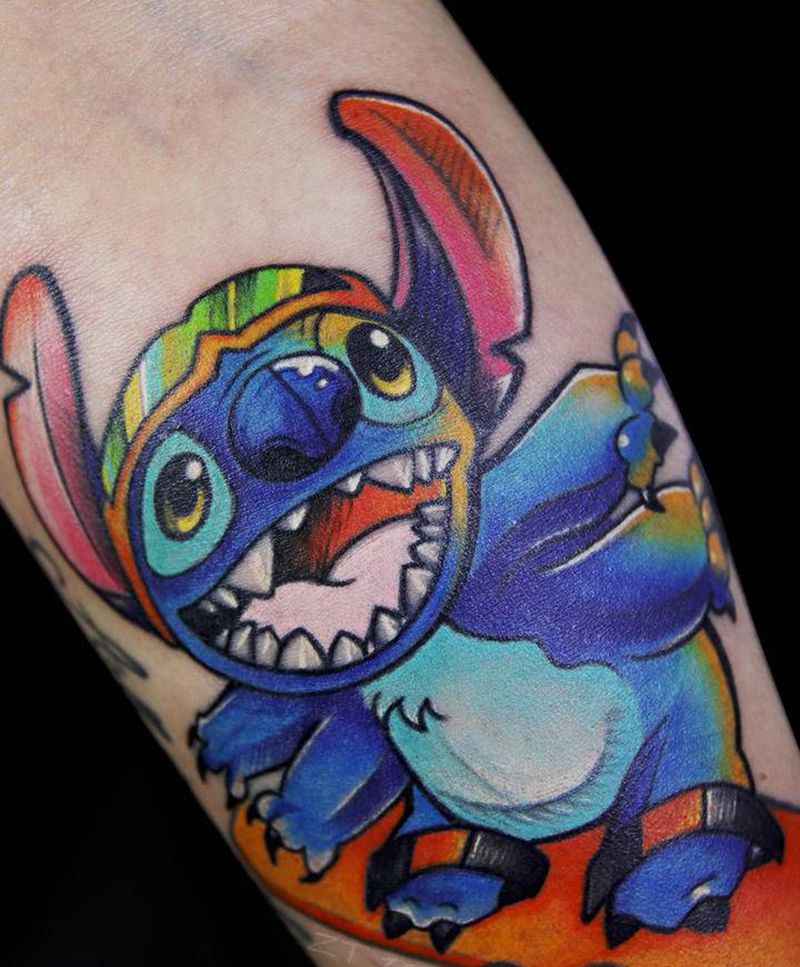 卡通，史迪奇纹身图片_手臂史迪奇卡通纹身图案