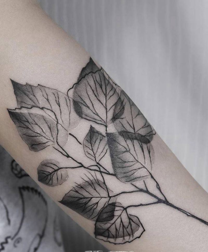 叶子纹身图片_手臂欧美写实几何叶子纹身图案