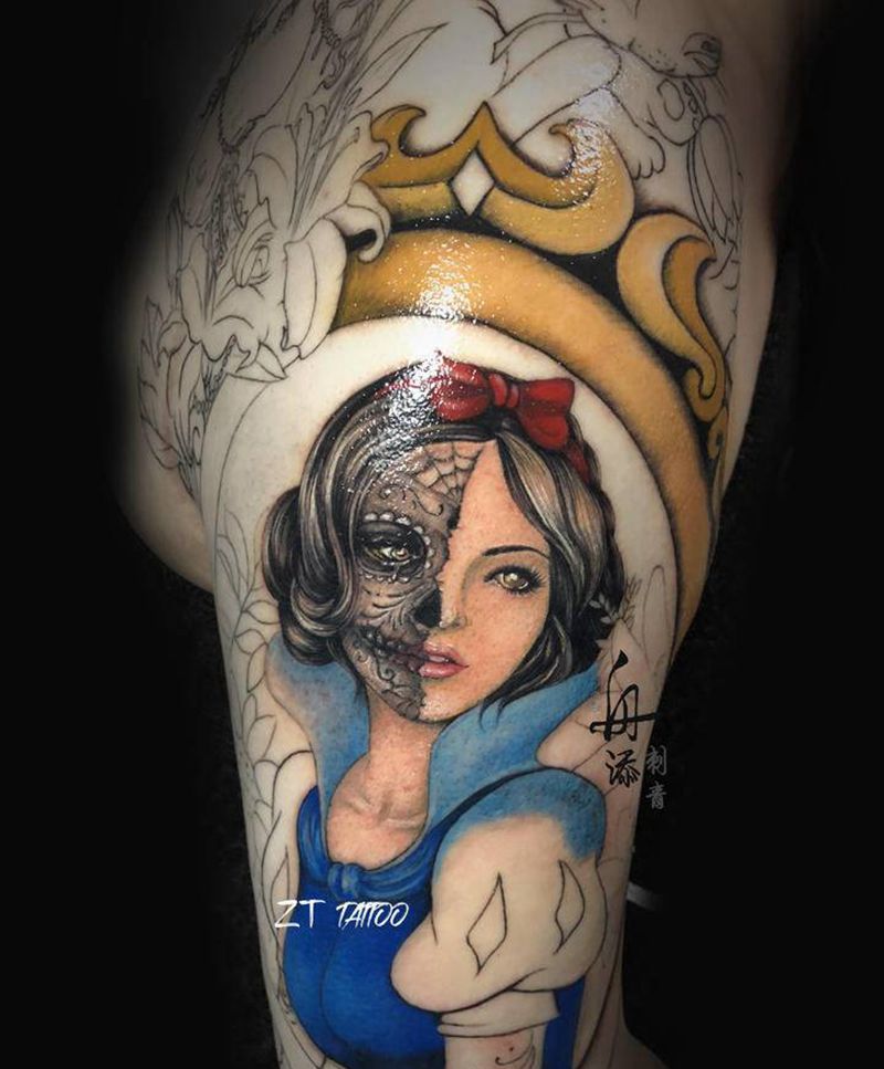 白雪公主纹身图片_手臂欧美写实New School童话白雪公主卡通纹身图案