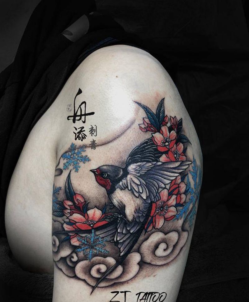 燕子纹身图片_手臂新传统燕子纹身图案