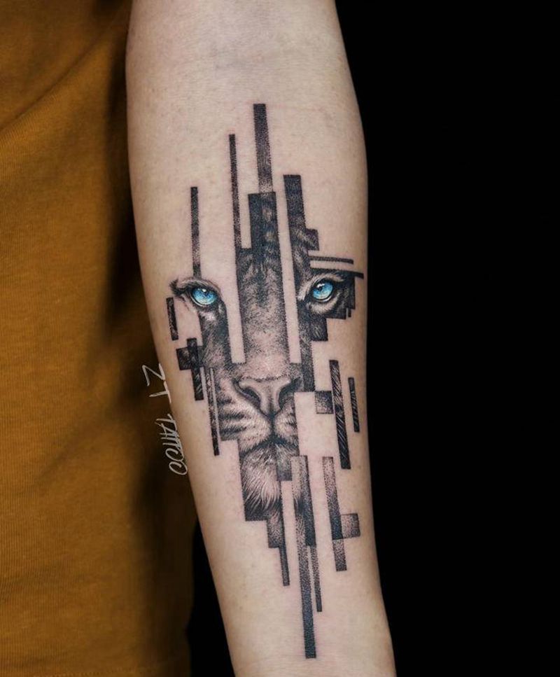 虎纹身图片_手臂欧美写实几何虎动物白虎纹身图案