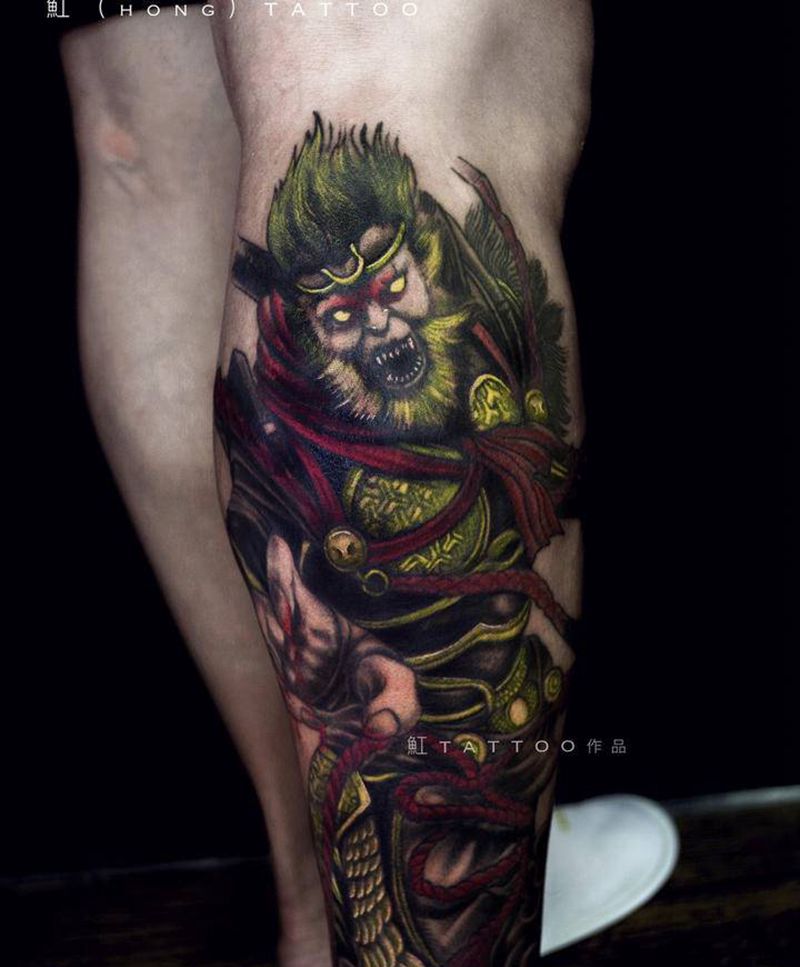 齐天大圣纹身图片_脚部手臂新传统悟空齐天大圣猴子纹身图案