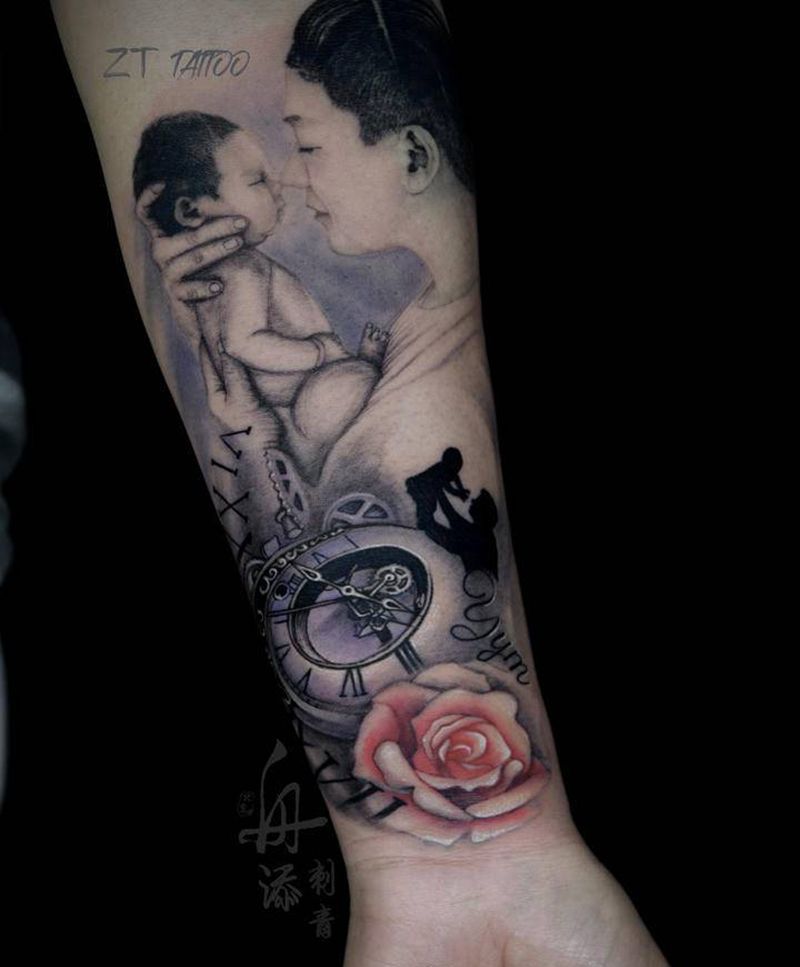父爱纹身图片_手臂欧美写实宝宝纹身图案