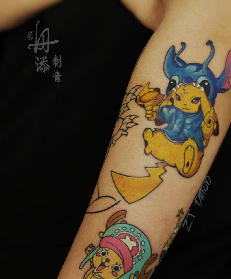 皮卡丘纹身图片_手臂New School皮卡丘卡通纹身图案