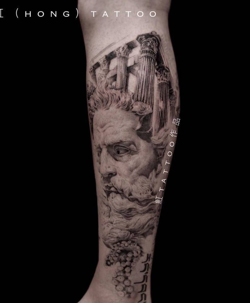 波塞冬纹身图片_腿部手臂欧美写实波塞冬欧美写实纹身图案
