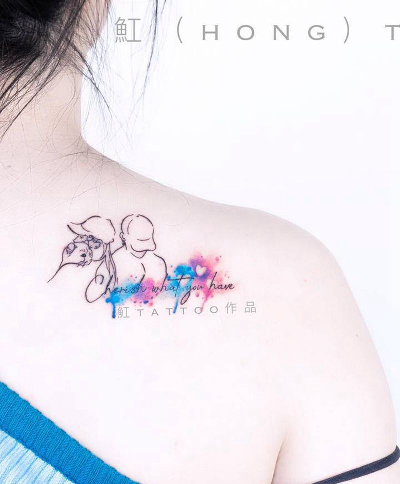 合照纹身图片_颈部肩部水彩水墨照片水彩简笔画纹身图案