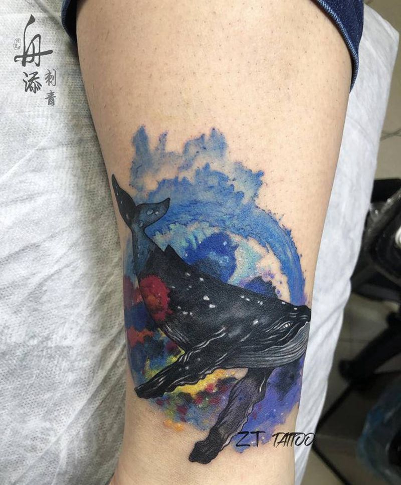 遮盖纹身图片_腿部脚部鲸鱼遮盖纹身图案