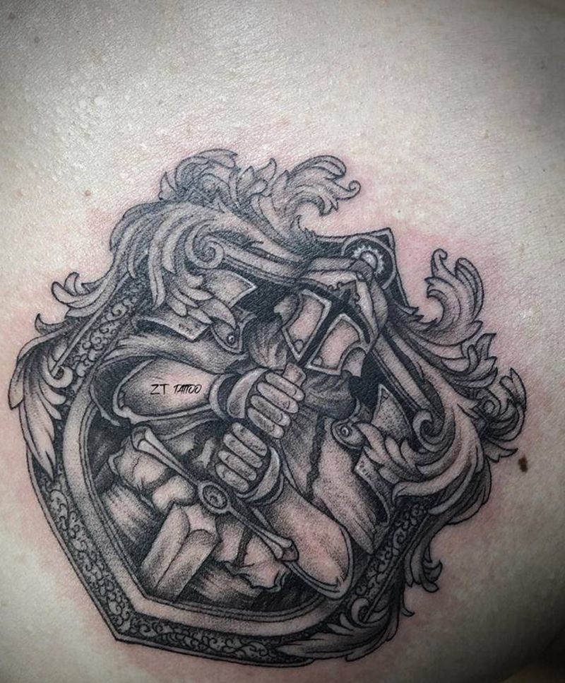 勇士纹身图片_胸部欧美写实点刺勇士纹身图案