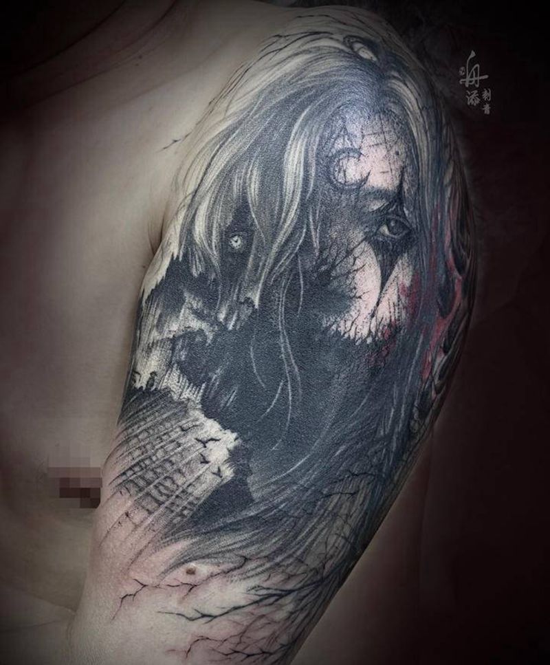 《过往———黯淡》纹身图片_肩部手臂欧美写实暗黑纹身图案