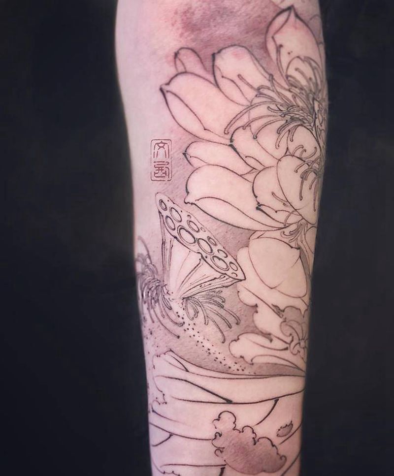 晚风纹身图片_手臂手部新传统水墨花鸟画纹身图案